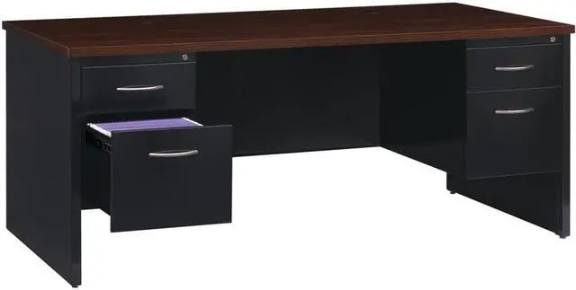 Alt view image 4 of 6 - Lorell Double Pedestal Desk 36"x72" Black/Walnut 79139