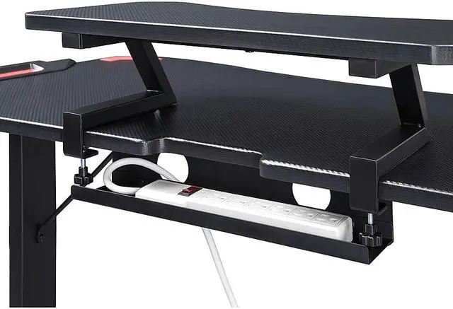 Alt view image 5 of 6 - Lorell Gaming Desk, w/Monitor Shelf/Hooks, 48"x26"x36" , Black (LLR84393)