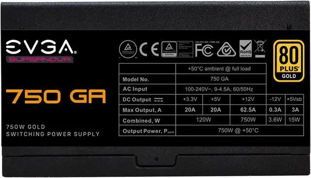 Alt view image 5 of 9 - EVGA SuperNOVA 750 GA, 80 Plus Gold 750W, Fully Modular, Eco Mode, 10 Year Warranty, Includes Power ON Self Tester, Compact 150mm Size, Power Supply 220-GA-0750-X1