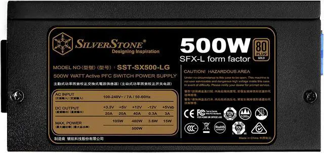 Alt view image 8 of 18 - SilverStone Technology 500W SFX-L Form Factor 80 PLUS GOLD Full Modular Lengthened Power Supply with +12V single rail, Active PFC (SX500-LG)