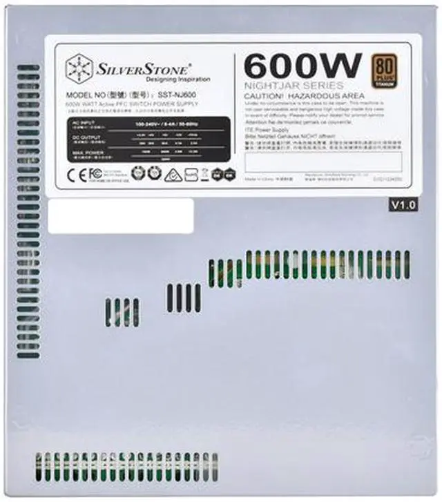 Alt view image 5 of 7 - Silverstone Technology NJ600 Nightjar 600W Completely Fanless 80 Plus Titanium Fully Modular ATX Power Supply, 0 dBA Noise Level
