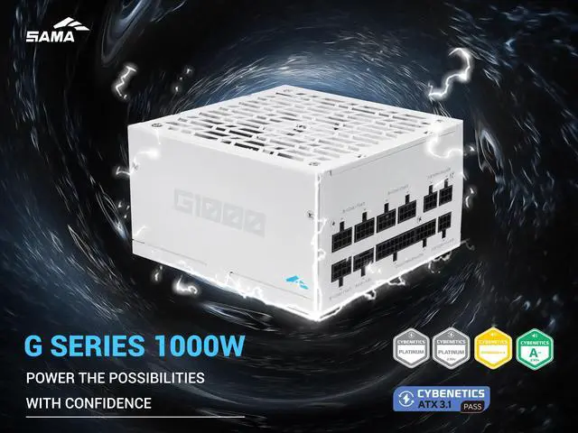 Alt view image 7 of 12 - SAMA G1000W ATX 3.1 Power Supply, 1000W, Cybenetics Gold Standards, PCIe 5.1 Ready, Full Modular, Japanese Capacitors, FDB Fan, White Version