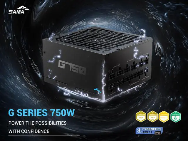 Alt view image 2 of 11 - SAMA G750W ATX 3.1 Power Supply, 750W, Cybenetics Gold Standards, PCIe 5.1 Ready, Full Modular, Japanese Capacitors, FDB Fan, Black Version