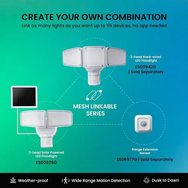 Alt view image 3 of 7 - Home Zone Security 2 Pack Solar Floodlights Outdoor with Motion Sensor 40 x 180°, 1500 Lumens, 5000K Bright White, Dusk to Dawn, Aluminum Adjustable Heads, Waterproof Flood Lights Backyard Patio