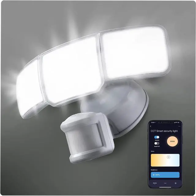 Alt view image 8 of 12 - Home Zone Security Smart SMD LED Outdoor Flood Light, 3500LM, 3000-5000K Adjustable Color Temperature, Long & Wide 70 x 240° Motion Sensor Detection, WiFi, Works w/ Alexa & Google, Aluminum Heads