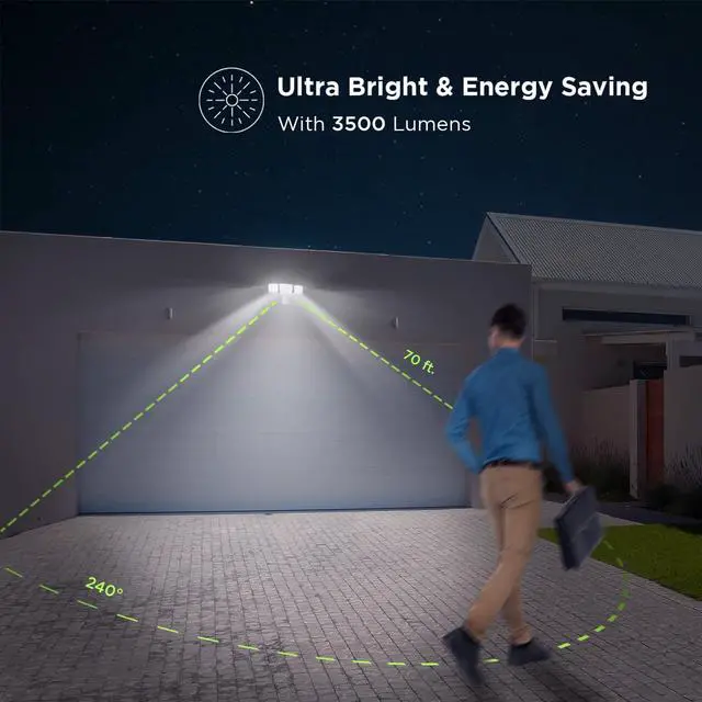 Alt view image 11 of 12 - Home Zone Security Smart SMD LED Outdoor Flood Light, 3500LM, 3000-5000K Adjustable Color Temperature, Long & Wide 70 x 240° Motion Sensor Detection, WiFi, Works w/ Alexa & Google, Aluminum Heads