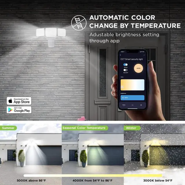 Alt view image 12 of 12 - Home Zone Security Smart SMD LED Outdoor Flood Light, 3500LM, 3000-5000K Adjustable Color Temperature, Long & Wide 70 x 240° Motion Sensor Detection, WiFi, Works w/ Alexa & Google, Aluminum Heads