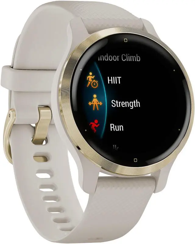 Alt view image 2 of 9 - Garmin Venu 2S, Smaller-Sized GPS Smartwatch with Advanced Health Monitoring and Fitness Features, Light Gold Stainless Steel Bezel with Light Sand Case and Silicone Band (010-02429-01)