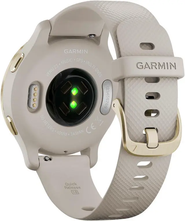 Alt view image 9 of 9 - Garmin Venu 2S, Smaller-Sized GPS Smartwatch with Advanced Health Monitoring and Fitness Features, Light Gold Stainless Steel Bezel with Light Sand Case and Silicone Band (010-02429-01)