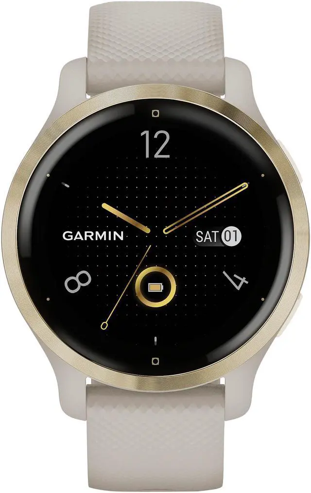Alt view image 5 of 9 - Garmin Venu 2S, Smaller-Sized GPS Smartwatch with Advanced Health Monitoring and Fitness Features, Light Gold Stainless Steel Bezel with Light Sand Case and Silicone Band (010-02429-01)