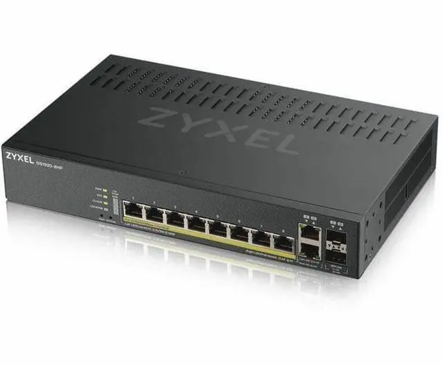Alt view image 4 of 4 - ZyXEL GS1920-8HPv2 8-Port Gigabit Smart Nebula Cloud Managed PoE Switch, 8 PoE+ Ports at 130W with 2 SFP Uplinks