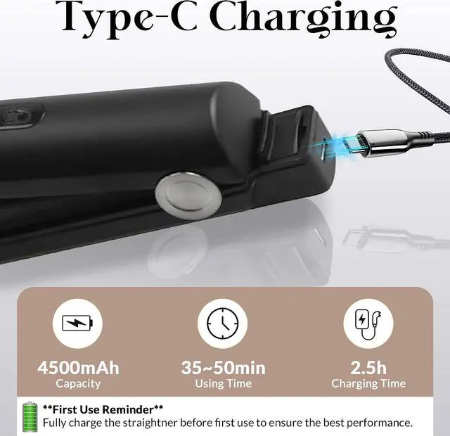 Alt view image 5 of 10 - Pursonic USB Rechargeable Cordless Hair Straightener with 2 * 4500mah Batteries - Portable Hair Straightener with 3 Temp Level, LED Indicators & Ceramic Coated Flat Iron (Black),RHS48BK