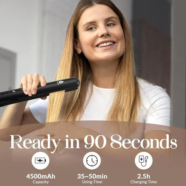 Alt view image 6 of 10 - Pursonic USB Rechargeable Cordless Hair Straightener with 2 * 4500mah Batteries - Portable Hair Straightener with 3 Temp Level, LED Indicators & Ceramic Coated Flat Iron (Black),RHS48BK