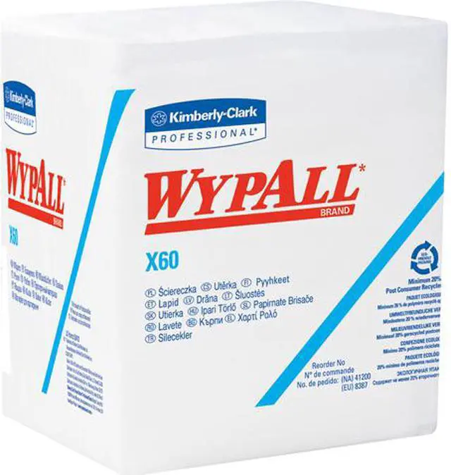 Main image of WypAll X60 Reusable Cloths (34865) Quarterfold Washcloths, White, 76 Sheets / Pack, 12 Packs / Case, 912 Washcloths / Case