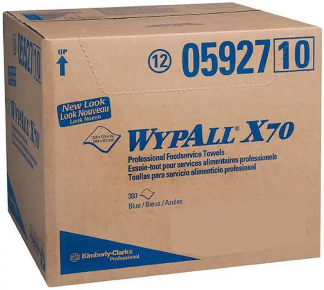 Alt view image 4 of 4 - WypAll X70 Extended Use Foodservice Towels Reusable Cloths (05927), Quarterfold, Blue, 1 Box, 300 Sheets