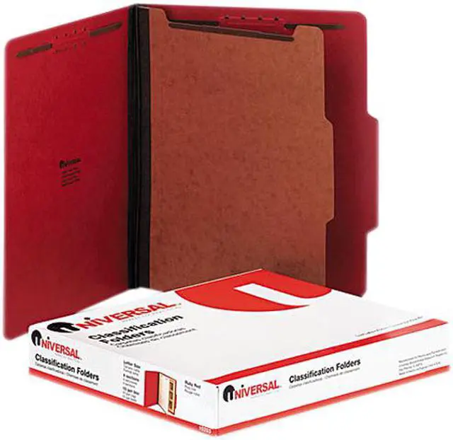 Main image of Universal Pressboard Classification Folders, Letter, Four-Section, Ruby Red, 10/Box