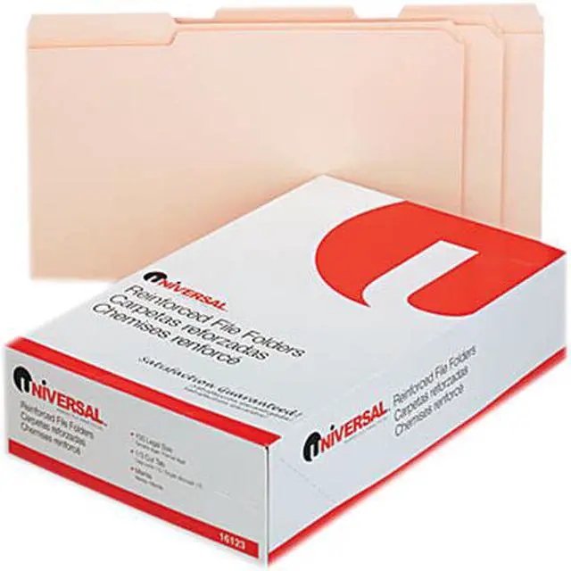Main image of Universal File Folders, 1/3 Cut Assorted, Two-Ply Top Tab, Legal, Manila, 100/Box