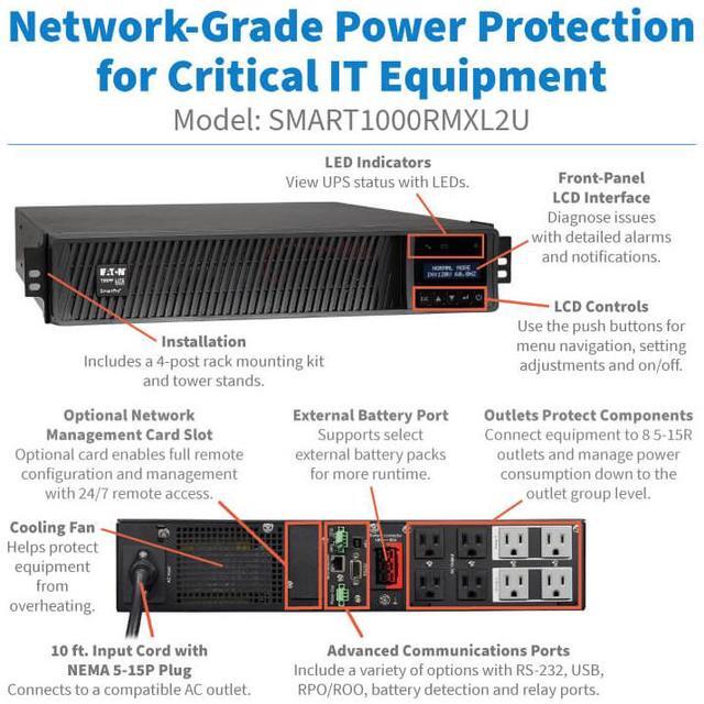 Alt view image 9 of 9 - Tripp Lite 1500VA Smart UPS Back Up, Sine Wave, 1350W Line-Interactive, 2U Rackmount (SMART1500RMXL2UA) - OEM