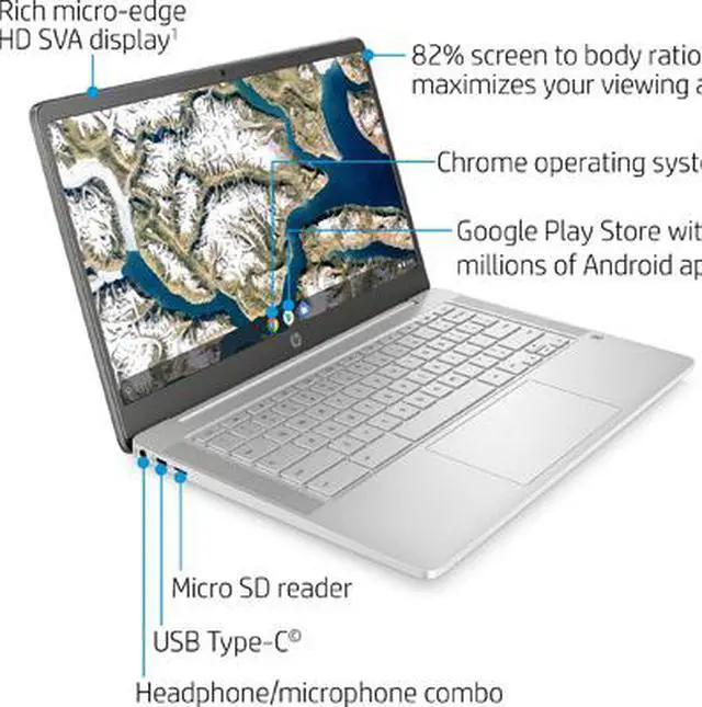 Alt view image 2 of 7 - HP Chromebook 14-inch HD Laptop, Intel Celeron N4000, 4 GB RAM, 32 GB eMMC, Chrome (14a-na0020nr, Ceramic White) (9PG29UA#ABA)