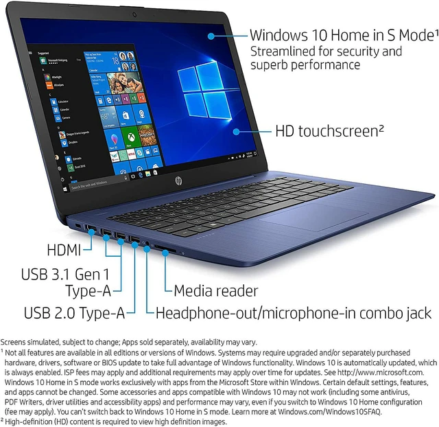 Alt view image 3 of 4 - HP 14-fq0037nr 14" HD (1366 x 768) Touchscreen Laptop AMD 3020e 1.2GHz 4 GB DDR4-2400 SDRAM, 64GB eMMC Storage, AMD Radeon Graphics, Windows 10 in S mode - Indigo Blue