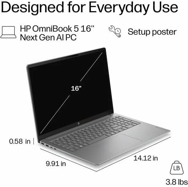Alt view image 3 of 5 - HP OmniBook 5 16-cg0999nr 16" Touchscreen Copilot+ PC Notebook - AMD Ryzen AI 5 Ryzen AI 430 - 16 GB - 1 TB SSD - Windows 11 Home - Webcam - Wi-Fi 6 - D57B0UA#ABA