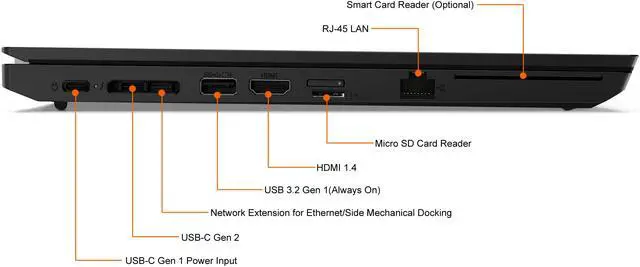 Alt view image 5 of 12 - Lenovo ThinkPad L14 Laptop, 14.0" FHD IPS 250 nits, i5-10210U, UHD Graphics, 16GB, 512GB SSD, Win 10 Pro