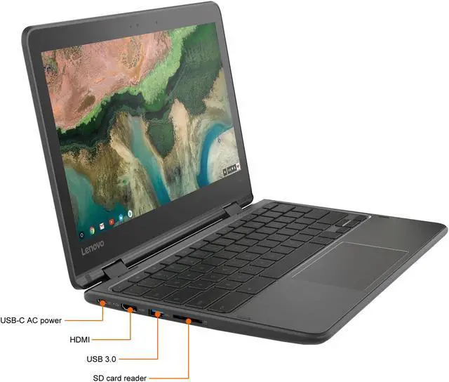 Alt view image 7 of 12 - Lenovo 300e Chromebook 2nd Gen AST 82CE001LUS 11.6" Touchscreen Rugged 2 in 1 Chromebook - HD - 1366 x 768 - AMD A-Series A4-9120C Dual-core (2 Core) 1.60 GHz - 4 GB RAM - 32 GB Flash Memory - Black