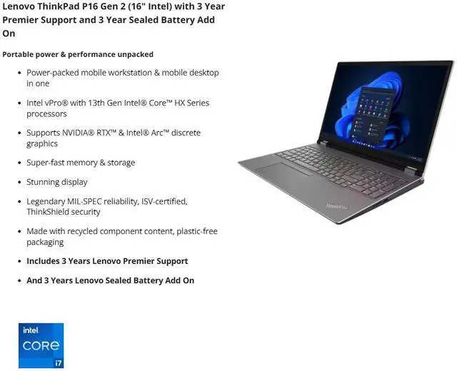 Alt view image 4 of 12 - Lenovo ThinkPad P16 Gen 2 16.0" Touch Screen Intel Core i7-13700HX NVIDIA RTX 4000 Ada Generation 32GB Memory 1TB SSD Windows 11 Pro 21FA002XUS