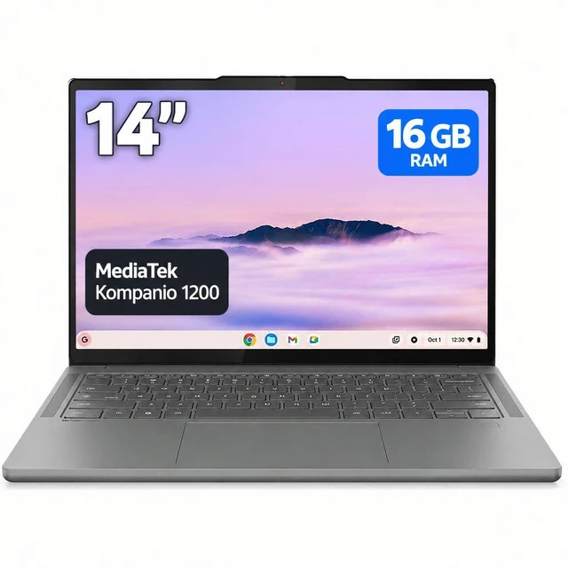 Alt view image 9 of 17 - Lenovo Chromebook Plus 83MW0001US 14" Touchscreen Chromebook - WUXGA - MediaTek Kompanio 1200 - 16 GB - 256 GB Flash Memory - English (US) Keyboard - Gray - MediaTek Kompanio 1200 Chip - 1920 x 1