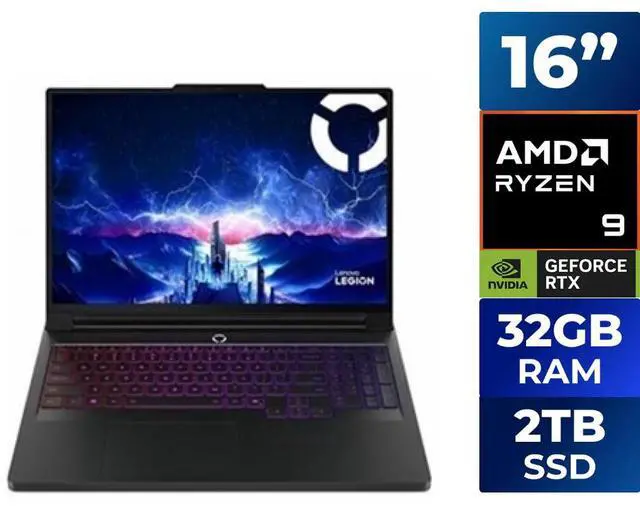 Main image of Lenovo Legion Pro 7 16AFR10H 16" Gaming Notebook - AMD Ryzen 9 9955HX3D (2.50 GHz) - 32 GB - 2 TB SSD - Windows 11 Pro - NVIDIA Geforce RTX 5080 16 GB -Webcam - IEEE 802.11be Wireless (83RU0006US )