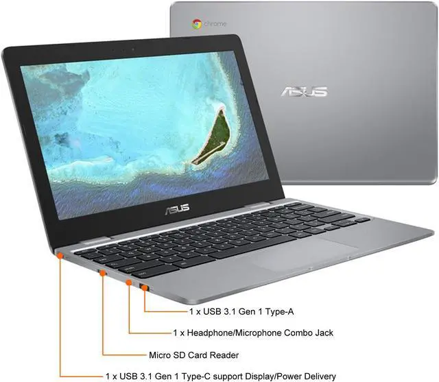 Alt view image 9 of 9 - ASUS Chromebook C223NA-DH02 11.6" HD, Intel Dual-Core Celeron N3350 Processor (Up to 2.4GHz) 4GB RAM, 32GB eMMC Storage, Grey