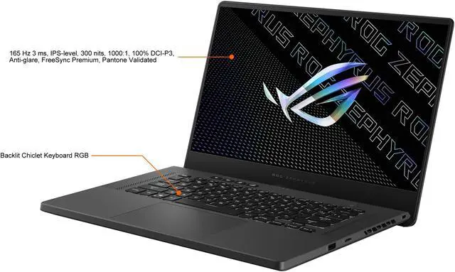 Alt view image 3 of 20 - ASUS ROG Zephyrus G15 Ultra Slim Gaming Laptop, 15.6" 165Hz QHD, GeForce RTX 3060, AMD Ryzen 9 5900HS, 16GB DDR4, 512GB PCIe NVMe SSD, Wi-Fi 6, Windows 10, Eclipse Gray, GA503QM-BS94Q