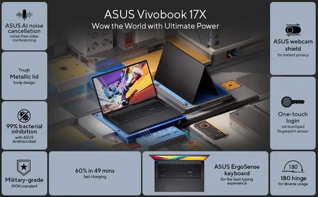 Alt view image 2 of 9 - ASUS Vivobook 17X Laptop  - Intel i9-13900H - 16GB RAM 1TB SSD - Indie Black (K3704VA-DS96)