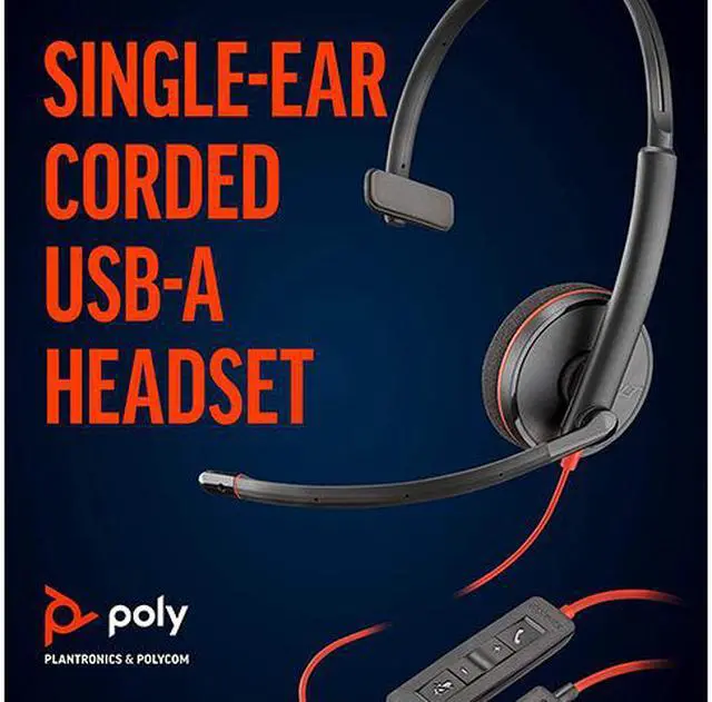 Alt view image 3 of 5 - Poly - Blackwire 3210 - Wired, Single Ear (Monaural) Headset (Plantronics) with Boom Mic - USB-A to connect to your PC and/or Mac