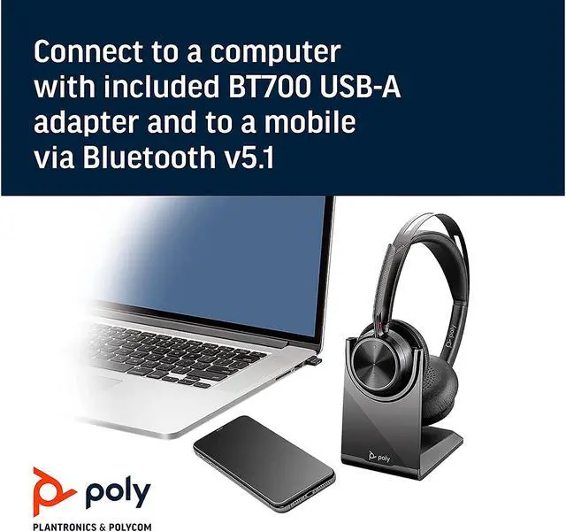 Alt view image 6 of 7 - Poly - Voyager Focus 2 UC USB-A Headset with Stand (Plantronics) - Bluetooth (Stereo) Headset with Boom Mic - USB-A PC/Mac Compatible - Active Noise Canceling - Works w/ Teams, Zoom (Certified) & More