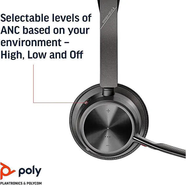 Alt view image 4 of 7 - Poly - Voyager Focus 2 UC USB-A Headset with Stand (Plantronics) - Bluetooth (Stereo) Headset with Boom Mic - USB-A PC/Mac Compatible - Active Noise Canceling - Works w/ Teams, Zoom (Certified) & More