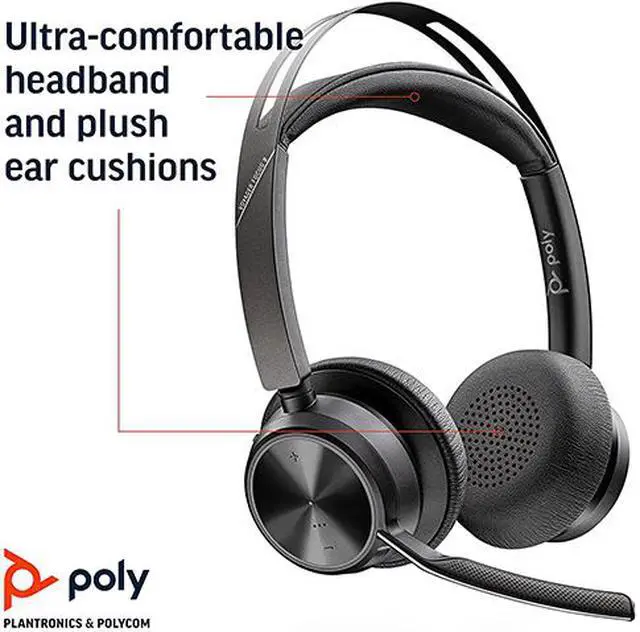 Alt view image 2 of 6 - Poly - Voyager Focus 2 UC USB-C Headset (Plantronics) - Bluetooth Dual-Ear (Stereo) Headset with Boom Mic - USB-C PC/Mac Compatible - Active Noise Canceling - Works with Teams, Zoom (Certified) & More