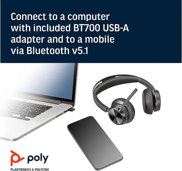 Alt view image 5 of 6 - Poly - Voyager Focus 2 UC USB-A (Plantronics) - Bluetooth Dual-Ear (Stereo) Head