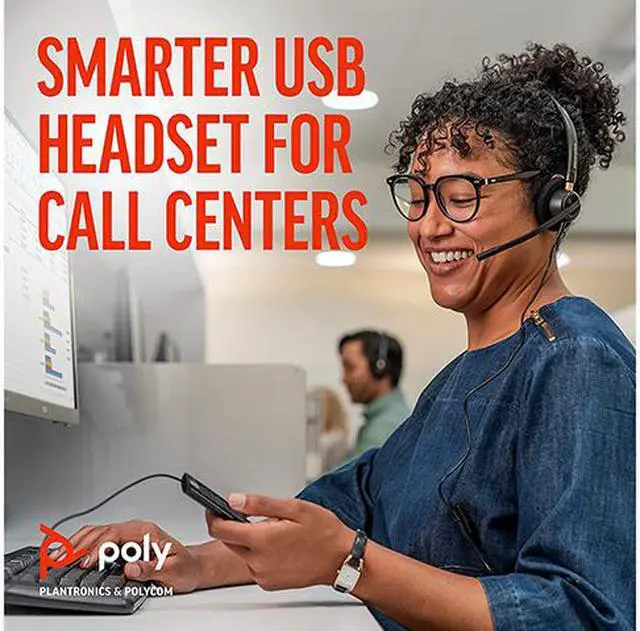 Alt view image 8 of 8 - Poly (Plantronics + Polycom) EncorePro 545 USB-A and USB-C USB Headset (Plantronics) - Acoustic Hearing Protection - Hold & Call Answer Buttons - Convertible Wearing Style, Black, Standard Version