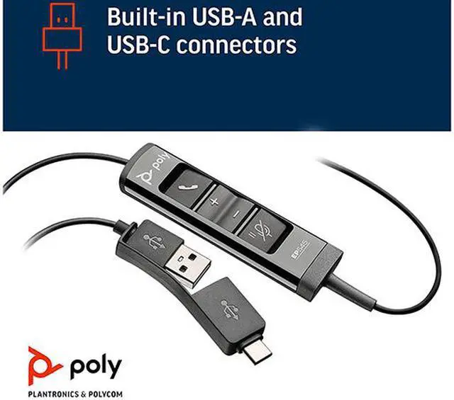 Alt view image 5 of 8 - Poly (Plantronics + Polycom) EncorePro 545 USB-A and USB-C USB Headset (Plantronics) - Acoustic Hearing Protection - Hold & Call Answer Buttons - Convertible Wearing Style, Black, Standard Version