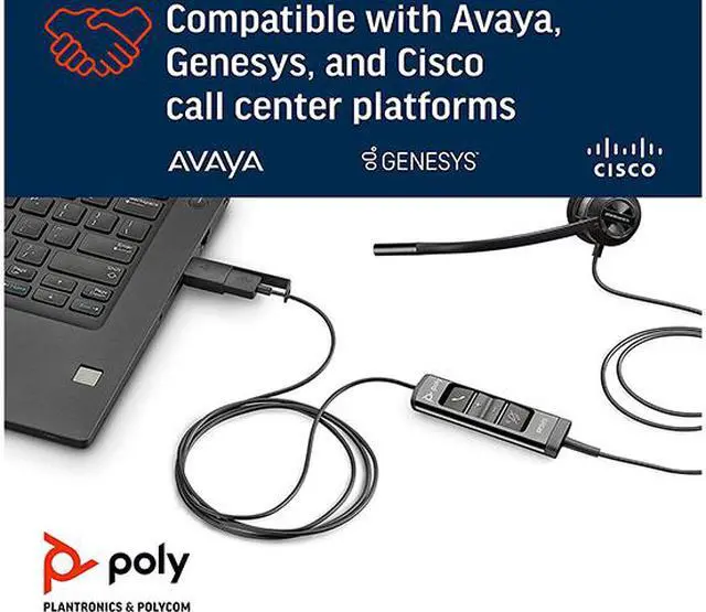 Alt view image 6 of 8 - Poly (Plantronics + Polycom) EncorePro 545 USB-A and USB-C USB Headset (Plantronics) - Acoustic Hearing Protection - Hold & Call Answer Buttons - Convertible Wearing Style, Black, Standard Version