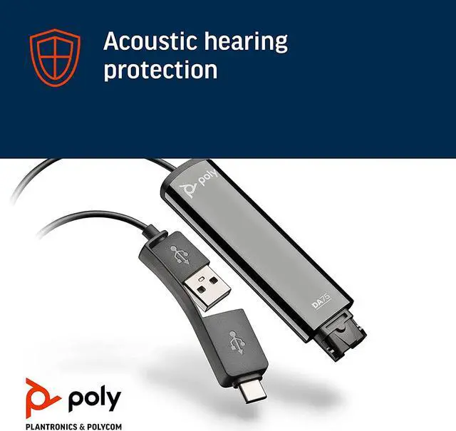 Alt view image 2 of 7 - Poly DA75 USB-A / USB-C Digital Adapter (Plantronics) - Works with Poly Call Center Quick Disconnect (QD) Headsets - Acoustic Hearing Protection -Works with Avaya, Genesys,&Cisco call center platforms
