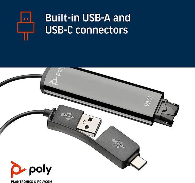 Alt view image 4 of 7 - Poly DA75 USB-A / USB-C Digital Adapter (Plantronics) - Works with Poly Call Center Quick Disconnect (QD) Headsets - Acoustic Hearing Protection -Works with Avaya, Genesys,&Cisco call center platforms