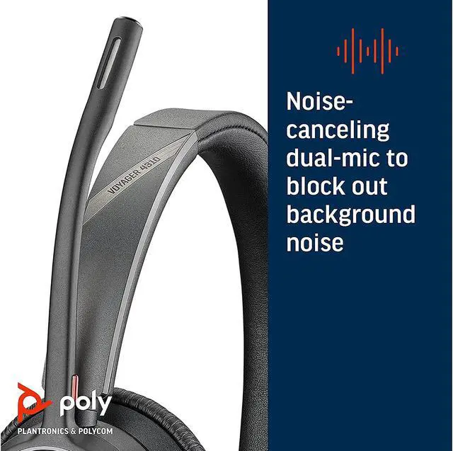 Alt view image 4 of 6 - Poly - Voyager 4310 UC Wireless Headset (Plantronics) - Single-Ear Headset with Boom Mic - Connect to PC/Mac via USB-A Bluetooth Adapter, Cell Phone via Bluetooth - Works with Teams, Zoom & More