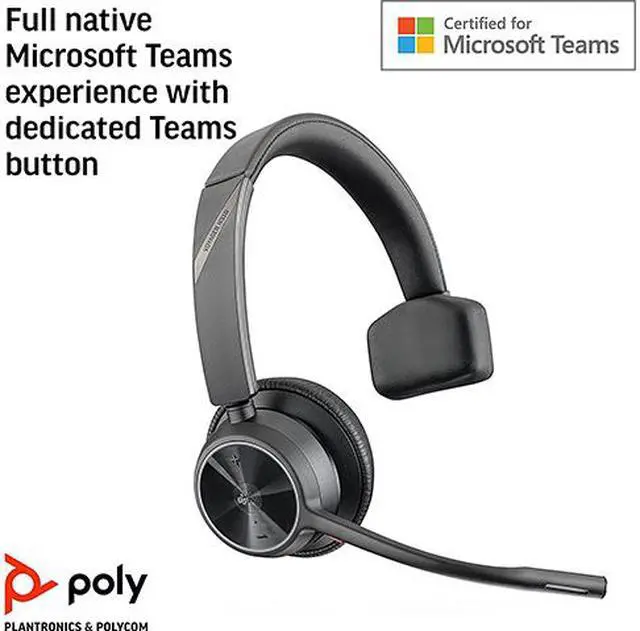 Alt view image 4 of 8 - Poly (Plantronics + Polycom) Voyager 4310 UC Wireless Headset (Plantronics) - Single-Ear Headset Mic - Works with Teams (Certified), Black, (218473-02)