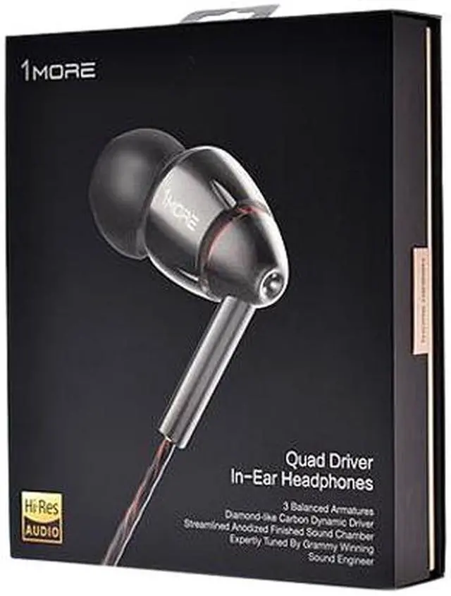 Alt view image 5 of 5 - 1MORE Quad Driver in-Ear Earphones Hi-Res High Fidelity Headphones Warm Bass, Spacious Reproduction, High Resolution, Mic in-Line Remote Smartphones/PC/Tablet - Silver/Gray