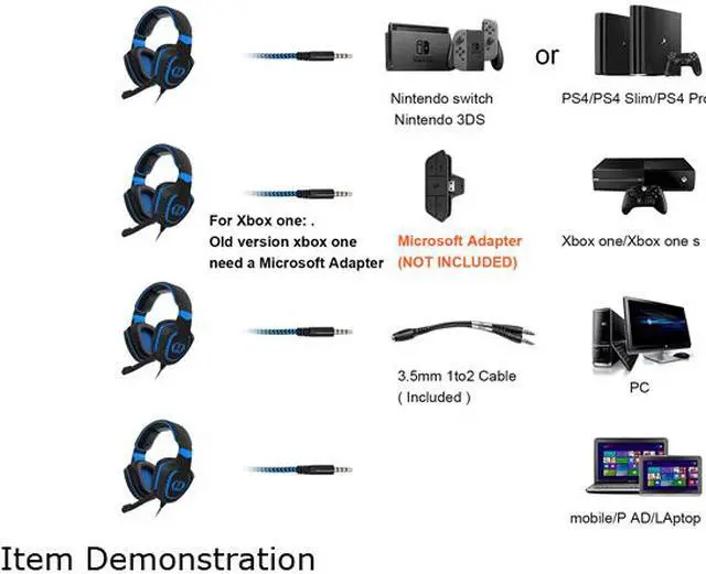 Alt view image 10 of 12 - PS4 Stereo Headphones, PC Wired Gaming Headset with Mic for Computers, PlayStation 4, Xbox One, Android, iOS, Laptop, Smartphone, Tablet