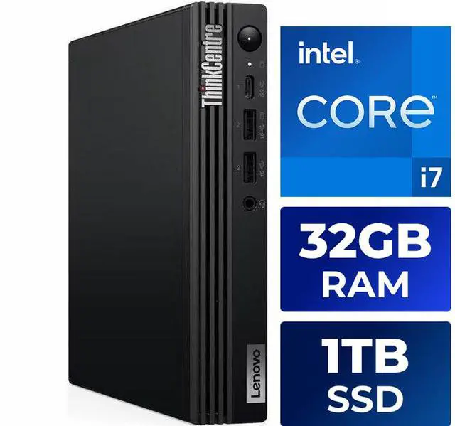Main image of Lenovo ThinkCentre M70q Gen 5 12TD001SUS Desktop Computer - Intel Core i7 14th Gen i7-14700T ,vPro Technology ,DDR5 Memory ,32 GB ,1 TB SSD ,Tiny ,Black ,Windows 11 Pro