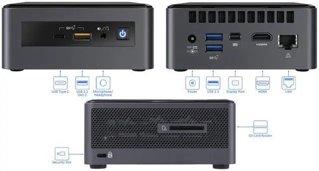 Alt view image 2 of 3 - Intel NUC8i5INHJA Mini PC, Intel Core i5-8265U Upto 3.9GHz, 8GB RAM, 256GB NVMe SSD, AMD Radeon 540X, HDMI, Mini DisplayPort, Card Reader, Wi-Fi, Bluetooth, Windows 10 Pro