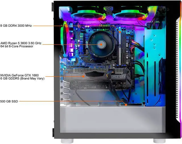 Alt view image 7 of 9 - Skytech Archangel - AMD Ryzen 5 3600 - GeForce GTX 1660 - 500 GB SSD - 8 GB DDR4 - RGB Fans - Windows 10 Home - Wraith Cooler - Gaming Desktop